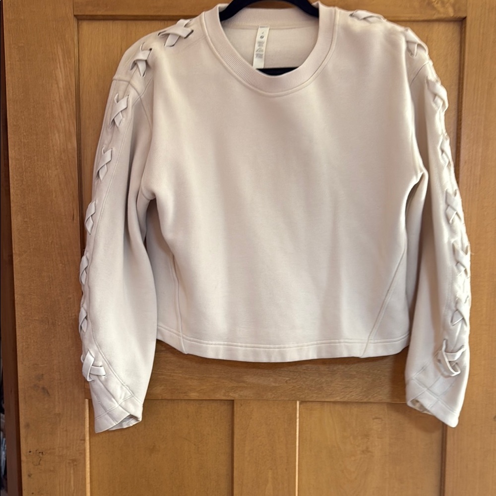 Women's Cream Sweatshirt with Lace-Up Sleeves
